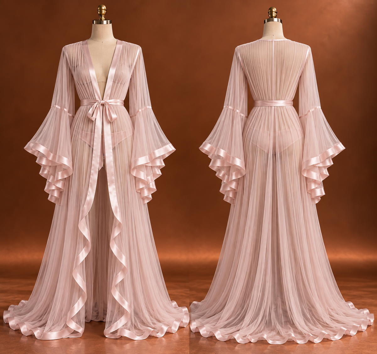 Blush Waterfall Sleeve Robe - Pale Pink